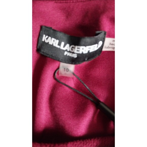 NWT Karl Lagerfeld Lace Embroidered Dres 10 Burgundy Knee Length 3/4 Sleeve - Picture 6 of 7